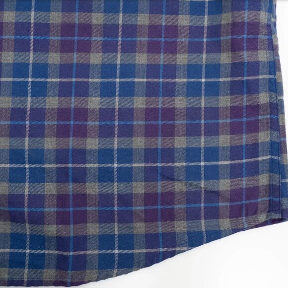 Peter Millar Button Down Ledson Autumn Soft Cotton Sport Shirt Check Blue Purple - Picture 10 of 11